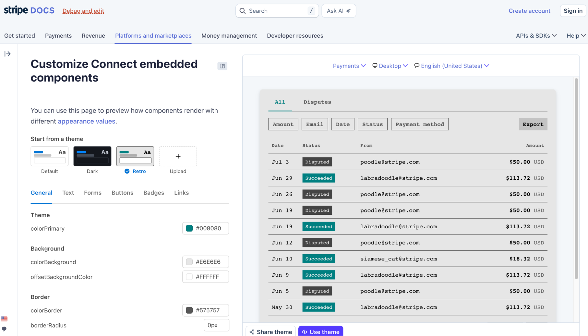 Using the appearance API