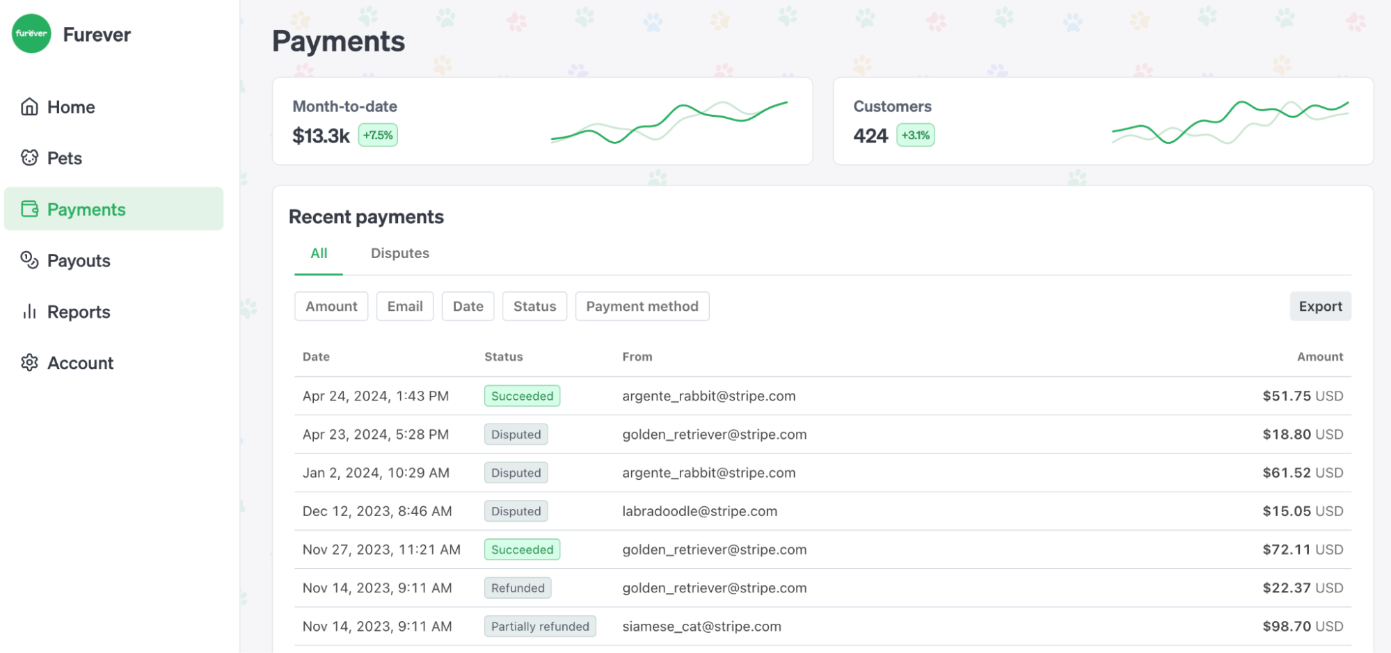 The ConnectPayments embedded component in the payments page