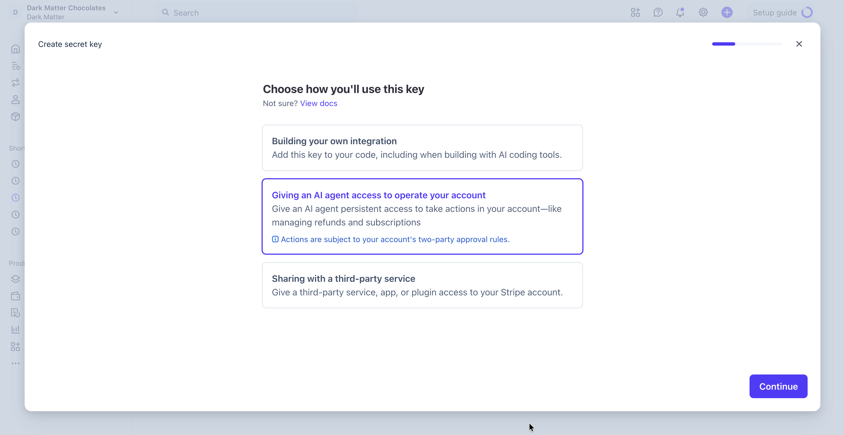 Select the option of "Giving an AI agent access to operate your account"